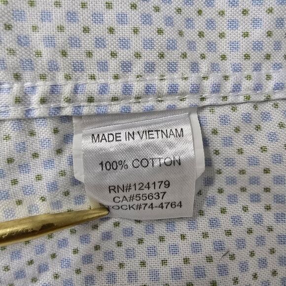 Johnston & Murphy Dress Shirt Geo Print Contrast Flip Cuffs Men L Blue Green - Picture 13 of 13